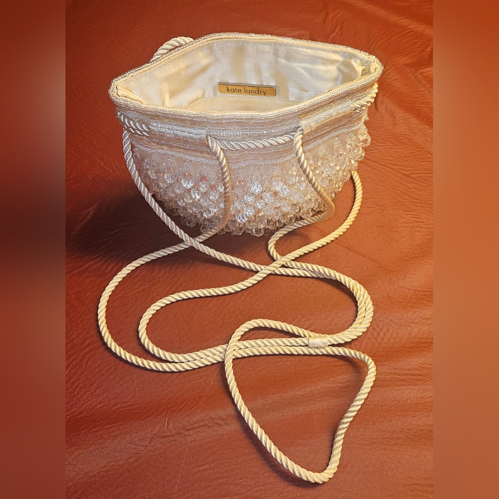 Kate Landry Vtg Party/Cocktail Shiny Beaded Bucket Bag w/Rope Long Straps G.U.C.